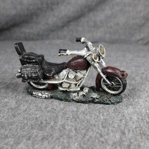 Unmarked Red Motorcycle Resin Figurine Cruiser Bike Saddlebags Novelty Decor